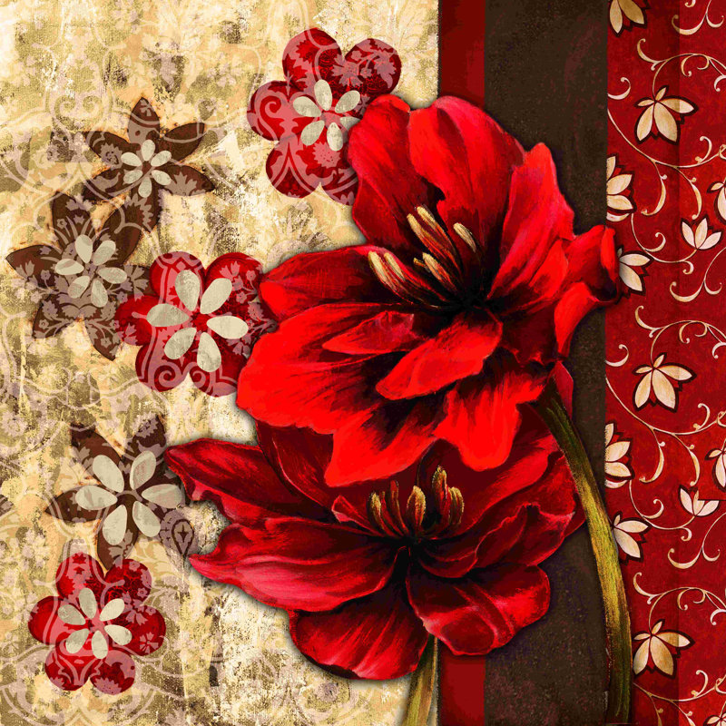 Red Flores - impression sur toile tendue, H 20 po x l 20 po