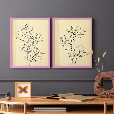 «Magnolia S croquis I», reproduction encadrée de qualité supérieure - prête à être accrochée - aucun clou requis - aucun clou requis