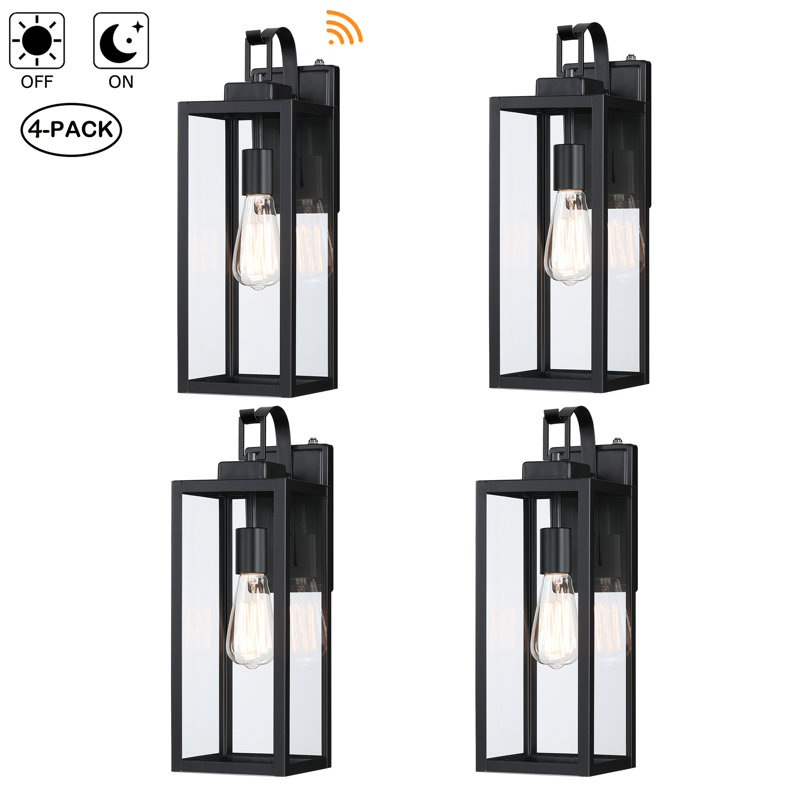 4-pack 17.75"in Outdoor dusk-to-dawn sensor Wall Light with Matte Black Finish