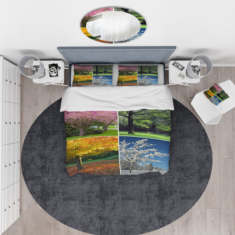 Four Seasons Trees Collage - Landscape Duvet Cover Set - Microfiber Polyester, Twin Duvet Cover + 1 Sham
