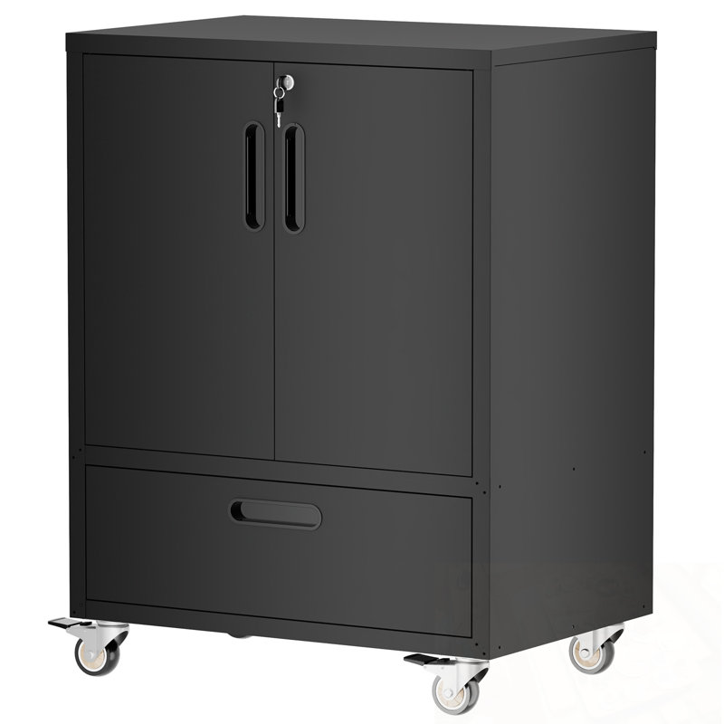 Armoire de rangement en métal avec roulettes verrouillables et tiroir