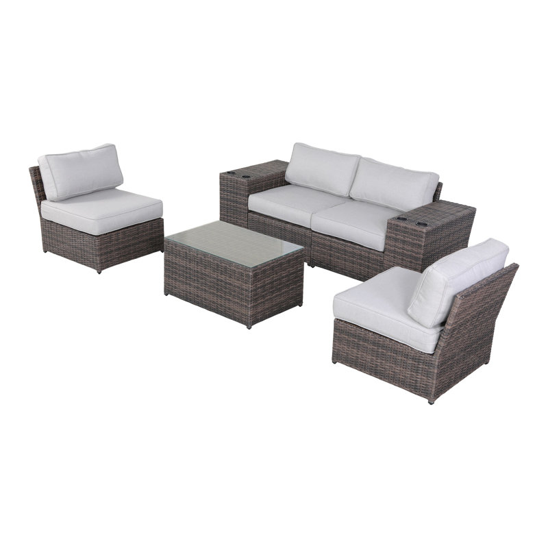Khaleeqa Wicker Fully Assembled 4 - Person Seating Group with Cushions