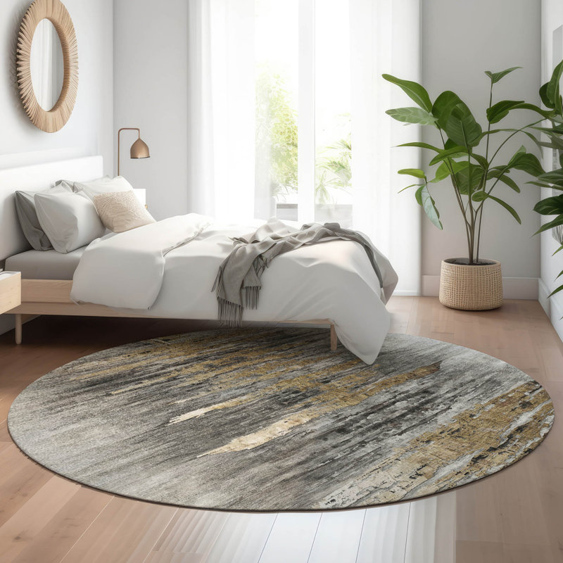 Premium Machine Washable Prisco Gray Rug, Round 8'