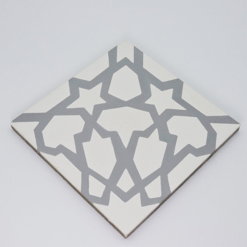 Bahja 8" x 8" Cement Patterned Wall & Floor Tile, White/Gray