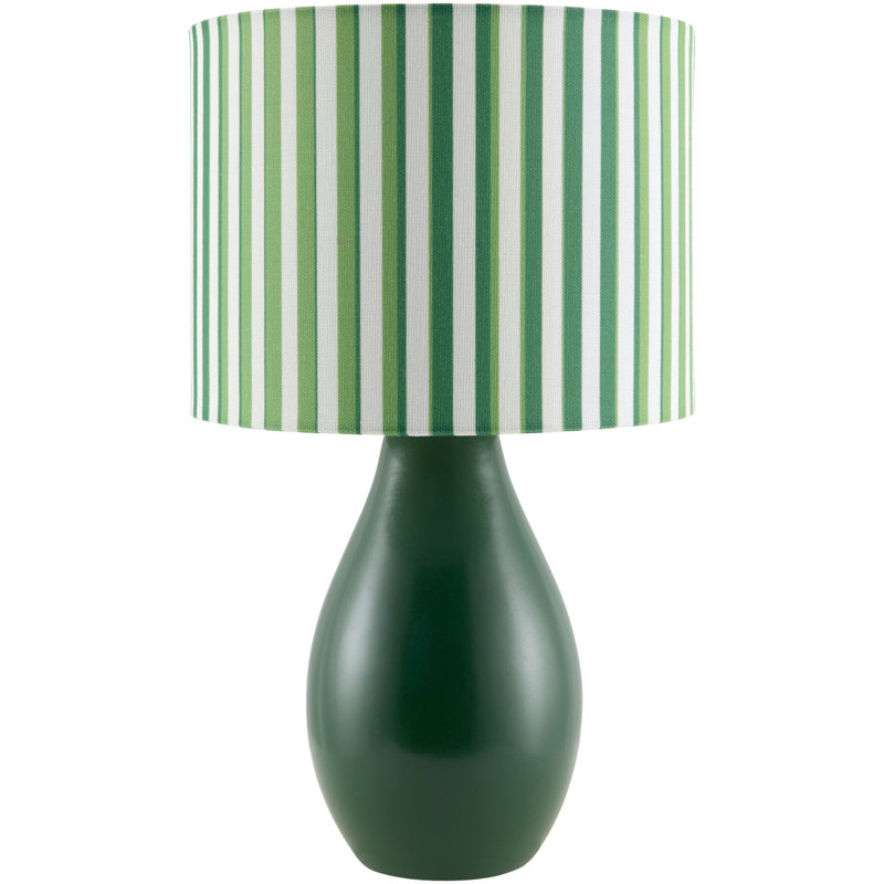 Ceramic Table Lamp with Linen Drum Shade, Dark Green