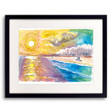 Santa Monica Sun With Mountains, Beach And Sea Print by Martina Bleichner