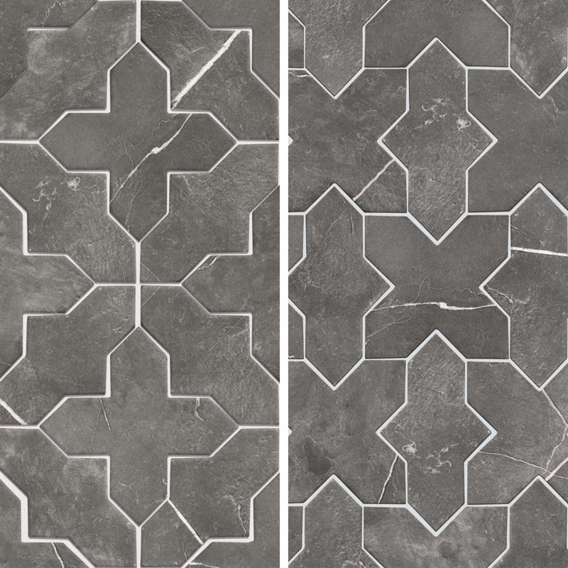 Istanbul Templar Shield With Cross 8-3/8 In. X 8-3/8 In. Porcelain Floor And Wall Tile Kit, Black/Beige