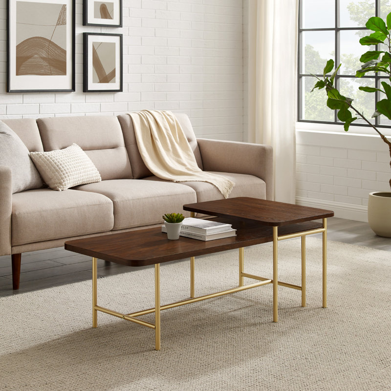2 - Piece Living Room Table Set, Gold, Dark Walnut