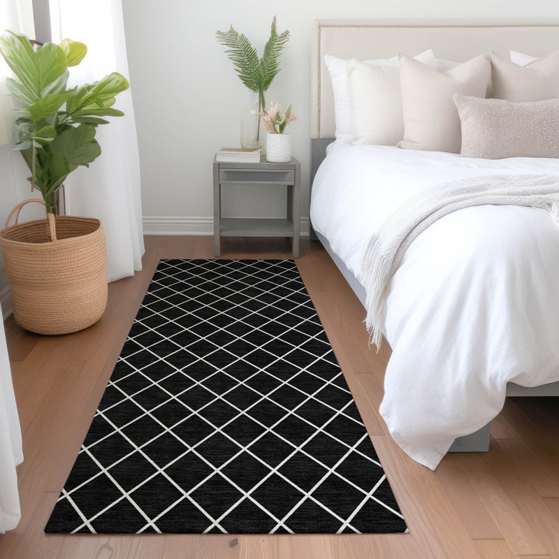 Premium Machine Washable Prisco Black Rug, Runner 2'3" x 7'6"