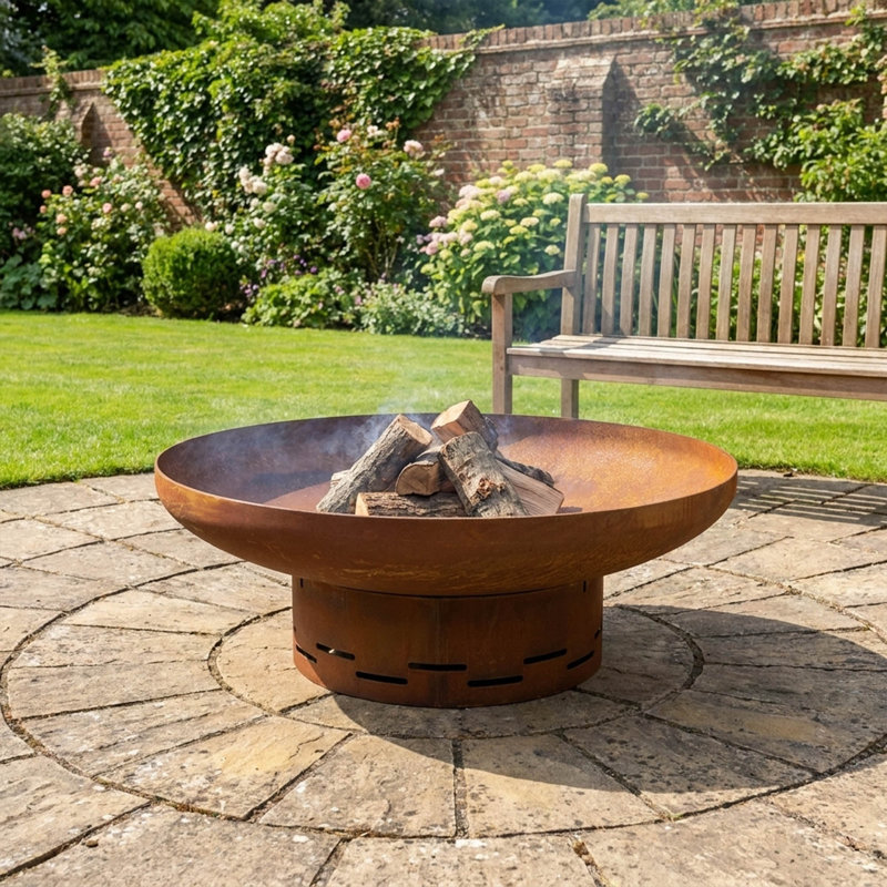 Round Wood Burning Smokeless Fire Pit, 25.5cm H x 70cm W x 70cm D