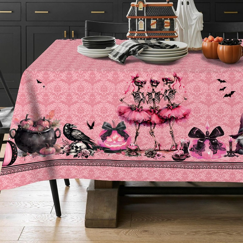 Nappe d'Halloween noire et rose, avec citrouille, fantôme, crâne et toile d'araignée, décoration rectangulaire pour les fêtes d'Halloween, les maisons hantées, les salles à manger et les réunions saisonnières.