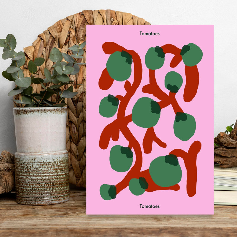 Tomate verte, art mural rose, H 18 po x l 12 po
