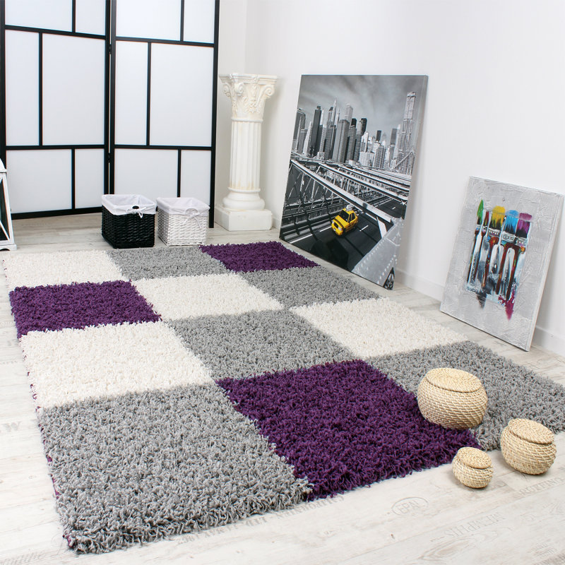 Rumbell Chequered Shag Area Rug, Rectangle 120 x 170cm
