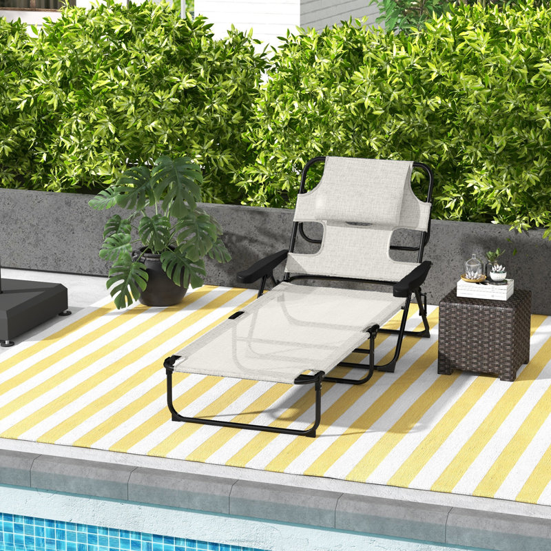 Salon de bronzage près de la piscine, 4 positions réglables, blanc crème, trous pour le visage et les bras, coussin, chaise pliable avec 4 réglages, pour la plage