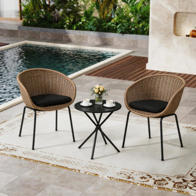 Set of 2 Outdoor Bucket Chairs, Weather-Resistant Patio Armchairs with Cushions