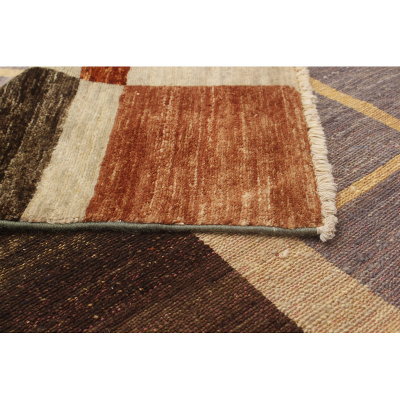 Tapis de zone en laine noué la/brun/vert 4 pi 1 po x 6 pi 3 po one-of-kind-main Kalona