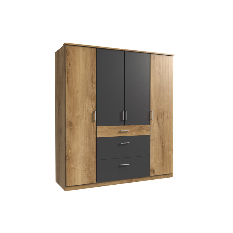 Arango 4 Door Manufactured Wood Wardrobe, Plank oak/Graphite