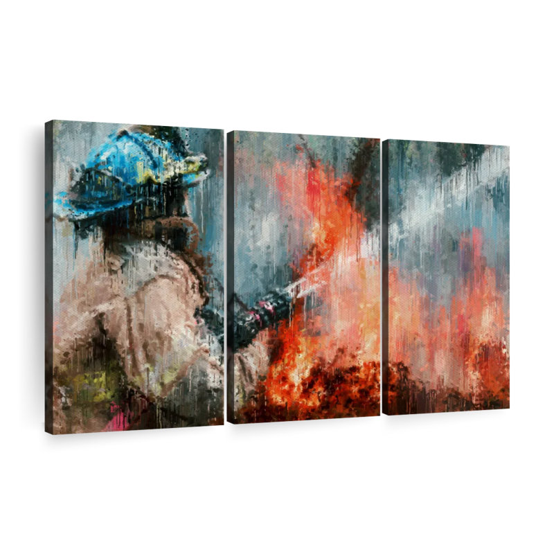 Abstrait pompier mural, reproduction d'art sur toile, H 20 po x l 33 po x P 1,25 po