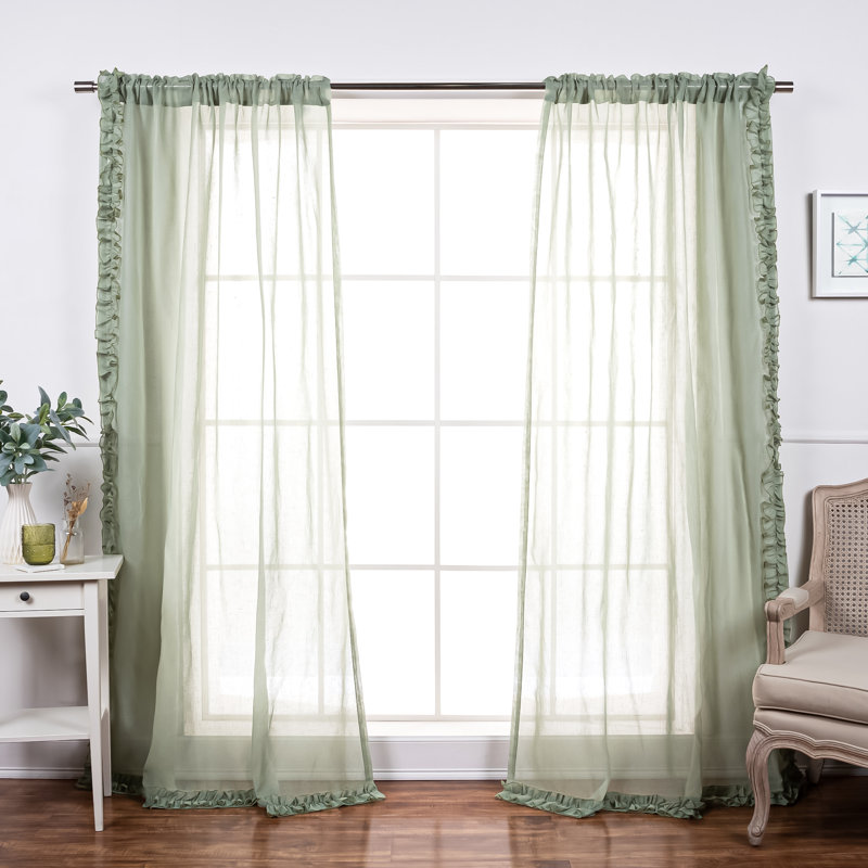 Paire de rideaux semi-transparents avec passe-tringle Raphaelle, Reseda