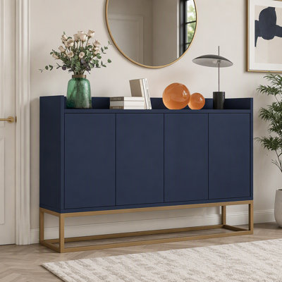 Modern Navy Sideboard with Large Storage Space and Adjustable Shelves for Dining Room, Entryway