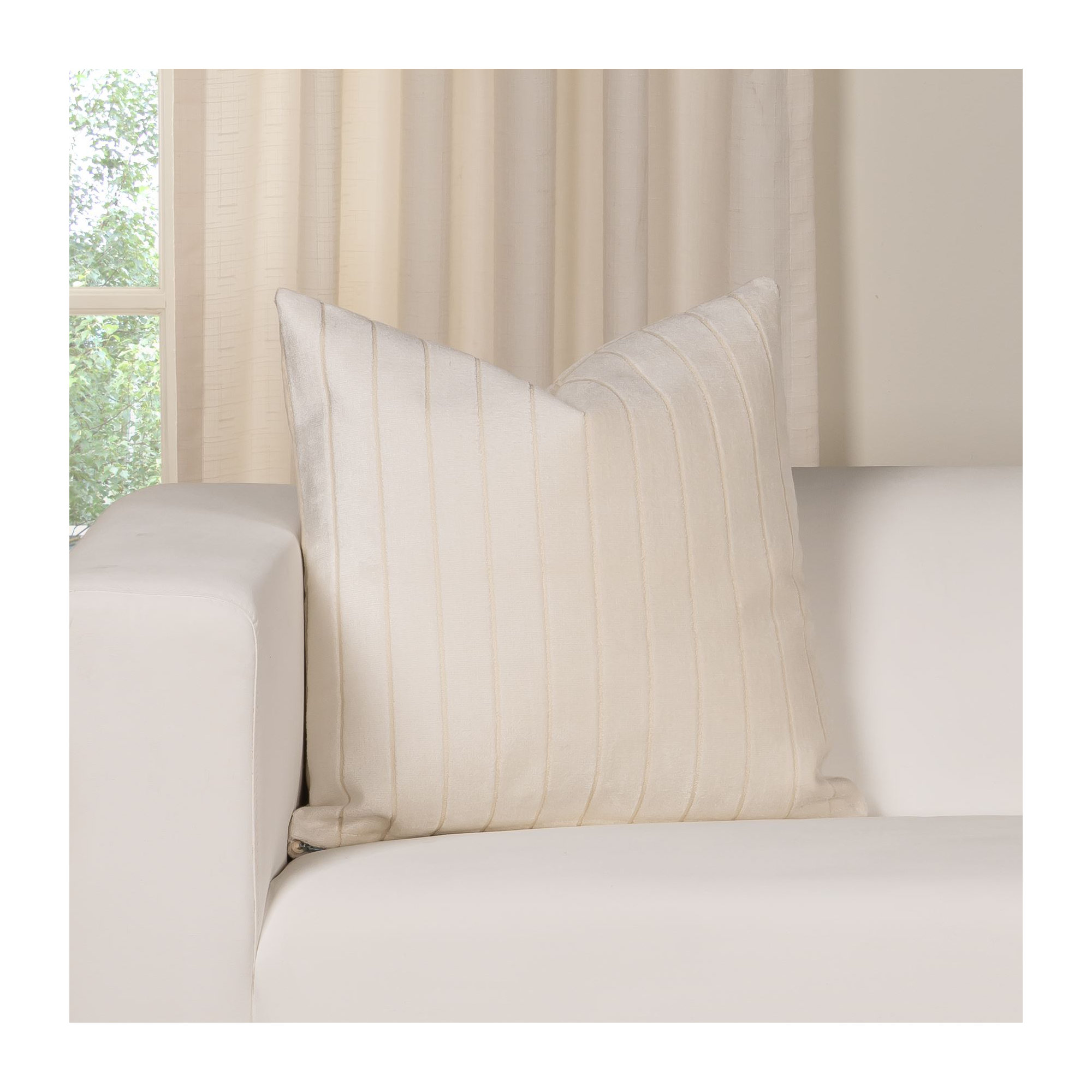 Maxton Striped Throw Pillow, Cream, Square 20", Feather