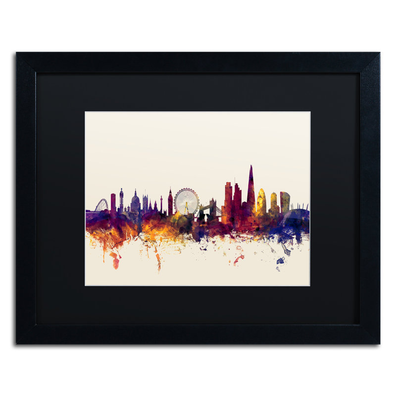 «London England Skyline», impression, H 18 po x l 22 po x P 0,75 po, Cadre noir, Noir