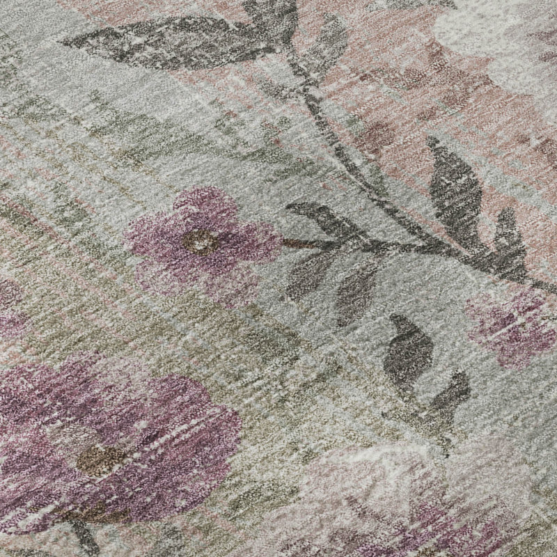 Tapis floral lavable à la machine de qualité supérieure AMF2403, Rosé, 9 pi x 12 pi