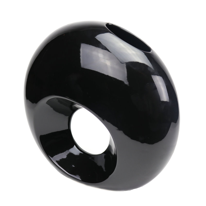 Global Handmade Ceramic / Porcelain Table Vase, 10" H x 11.5" W x 3.5" D, Black