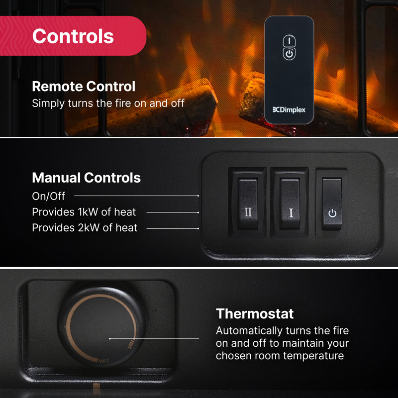Dimplex Club Optiflame Electric flame effect Stove with 2kW heater and remote control, 51cm W, Black