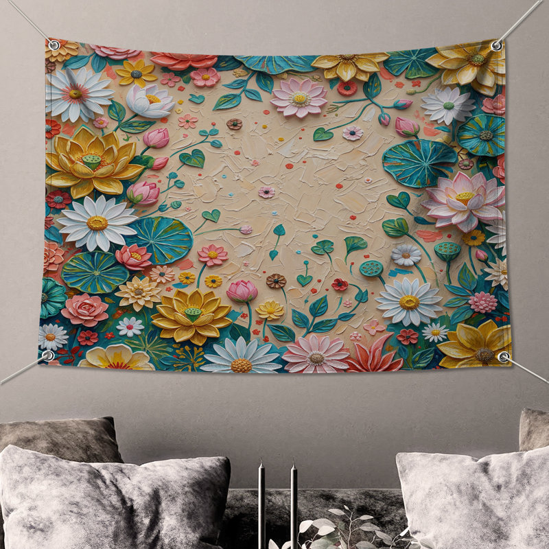Tapisserie murale «Flowers», 68in H x80in W with 4 Grommets