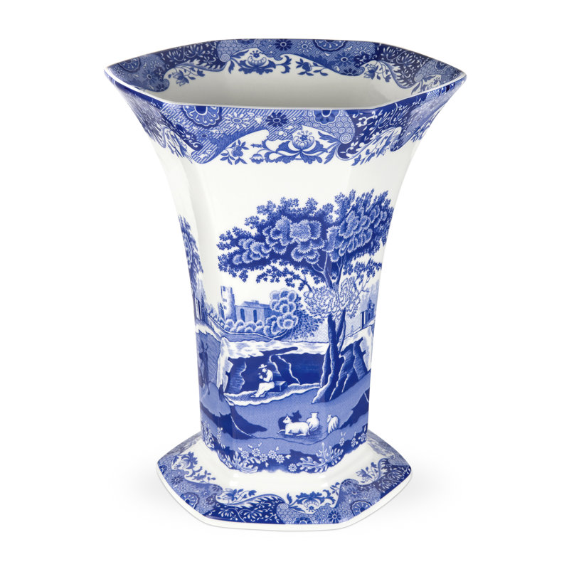 Vase hexagonal bleu Spode 10,5 "