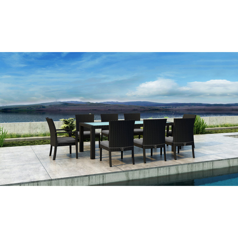 Ensemble repas 9 pièces avec coussin Sunbrella Thornaby, Toile gris anthracite Sunbrella®