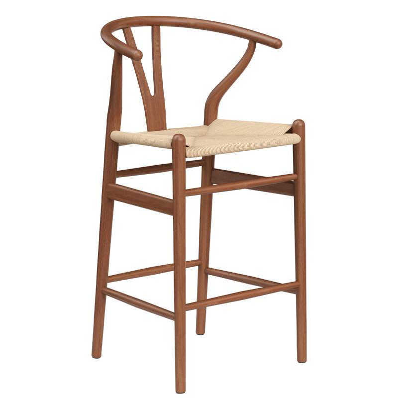 Tabouret de bar Mid-Century entièrement assemblé en bois de rotin pour îlot de cuisine et salle à manger