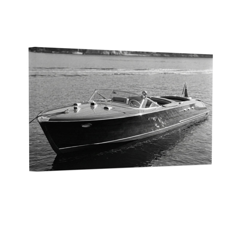Bateau à vapeur Fashion Classic sur eau calme en noir et blanc, H 16 po x l 24 po