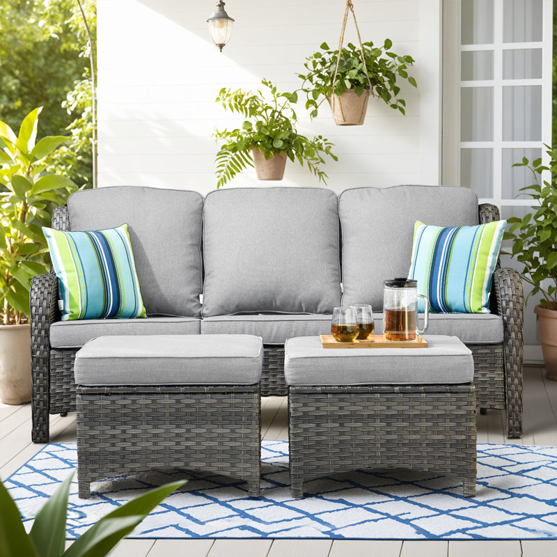 Peridot 72.83'' Wide Straight Patio Sofa with Cushions, Gray
