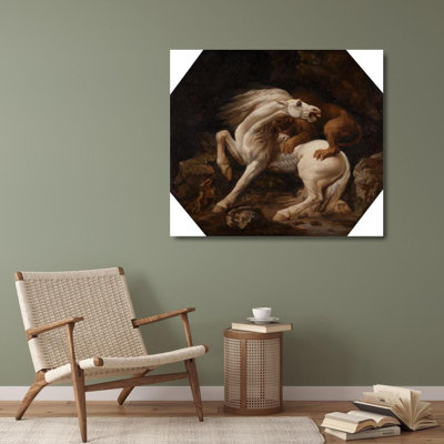«Horse Attacked by a Lion» par George Stubbs - Art mural sur toile tendue avec châssis