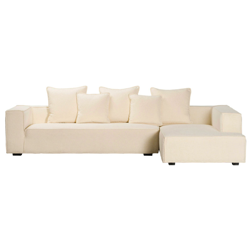 79'' Wide Right Hand Facing Sectional Stationary Corner Sectional, Natural White Boucle, Right Hand Facing