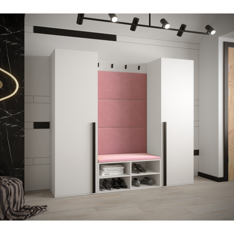 Jasmarie Hall Tree with Bench and Shoe Storage, White/Pink