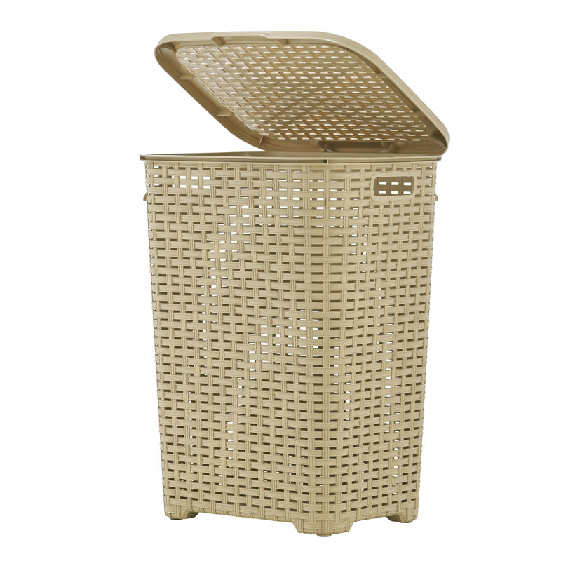 Machine Made Plastic Laundry Hamper, Beige