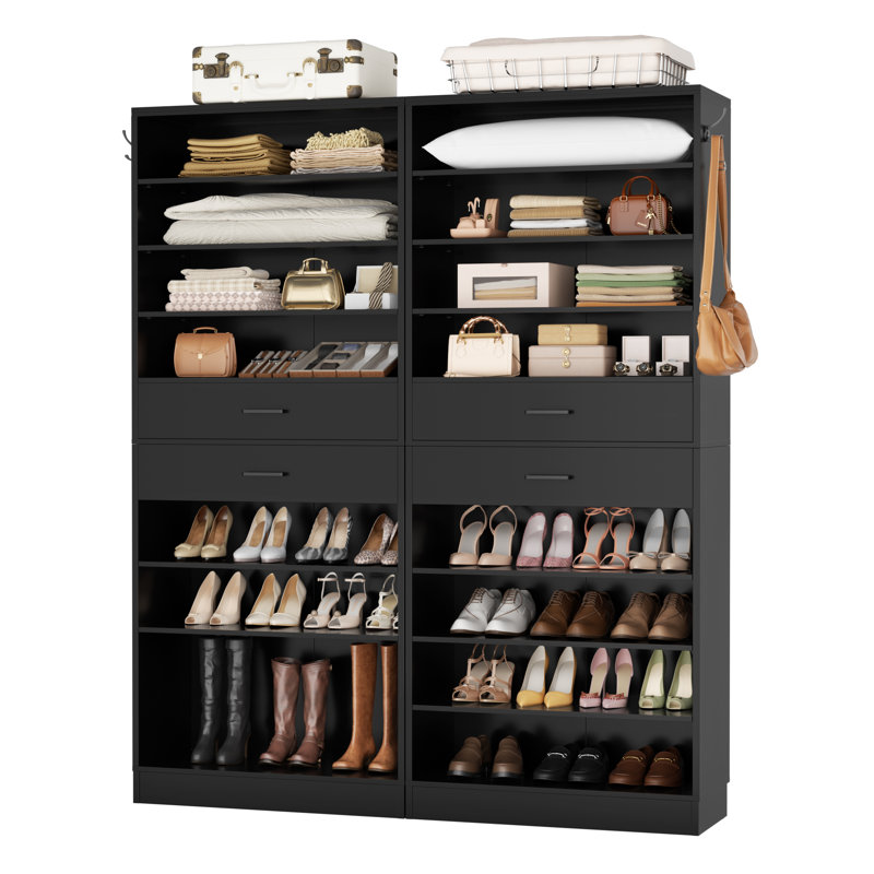 52" W Closet System With 4 Drawers, Black