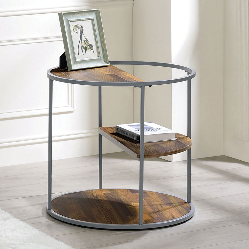Round End Table with Three Shelves