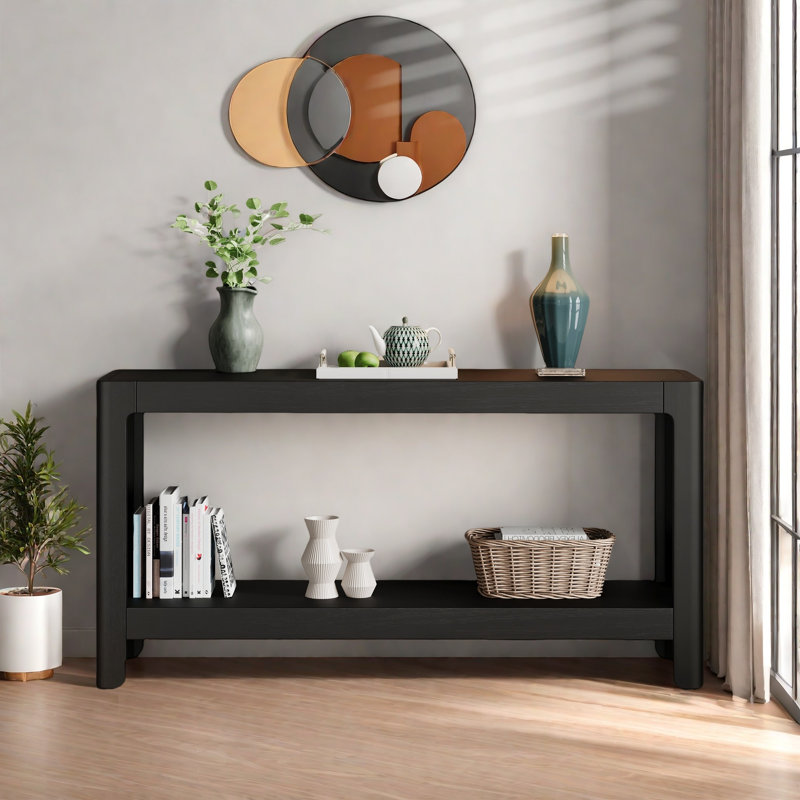 Console moderne avec un design à 2 niveaux et un bord arrondi sophistiqué, Noir