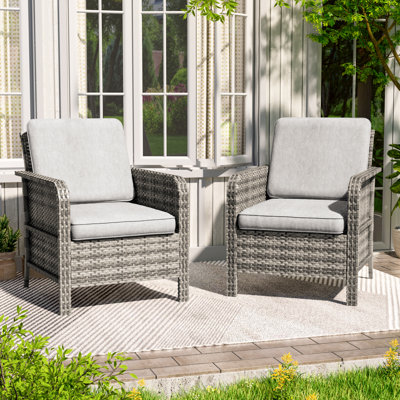 Ensemble de 2 chaises de patio en rotin PE toutes saisons avec coussins amovibles, chaises de patio en osier pour terrasse et jardin