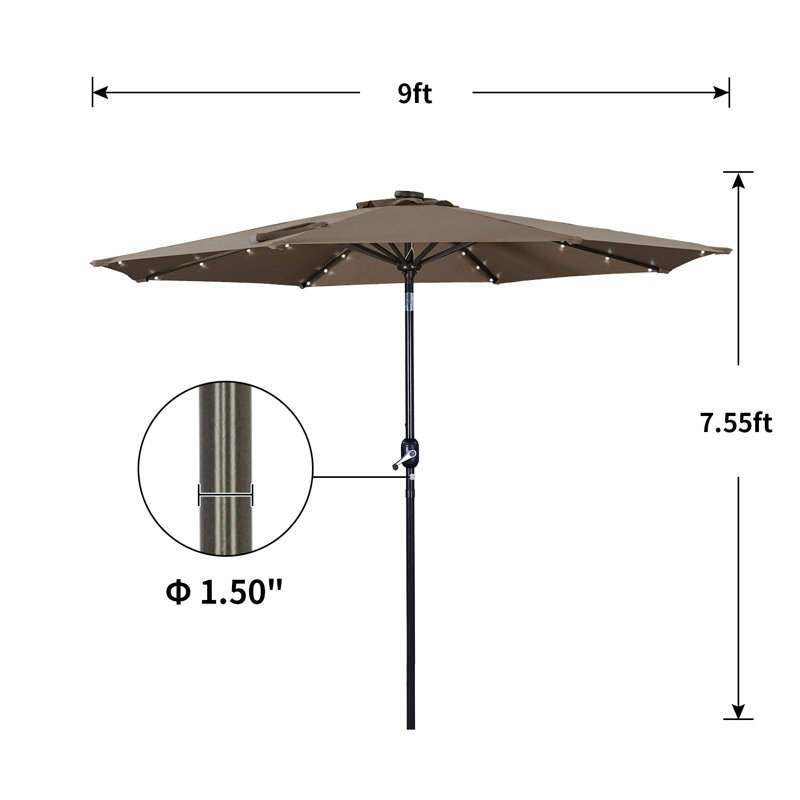  Parasol de marché 9 pi, Taupe, H 90,6 po x l 108 po x P 108 po