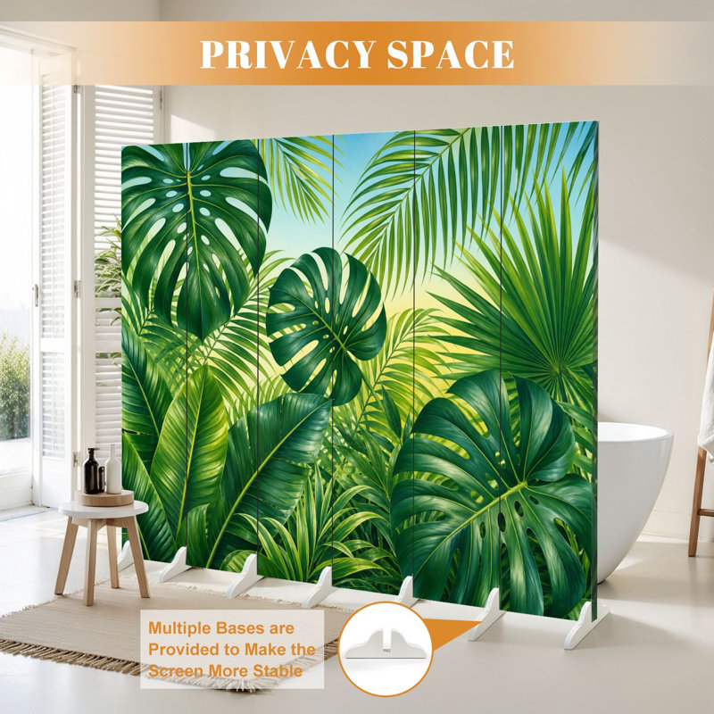 Cloison pliante à 6 panneaux avec feuillage tropical tropical et feuilles de palmier Monstera aux tons de vert éclatant, 6