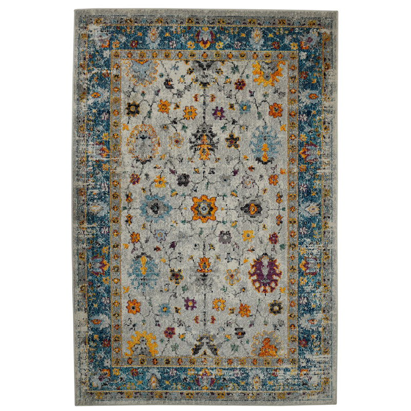 Tapis orange / bleu Miranda, Rectangle 5 pi 3 po x 7 pi 6 po