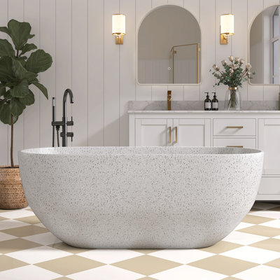Forma 63'' x 31'' Concrete Freestanding Solid Surface Outdoor Soaking Stone Bathtub Terrazzo