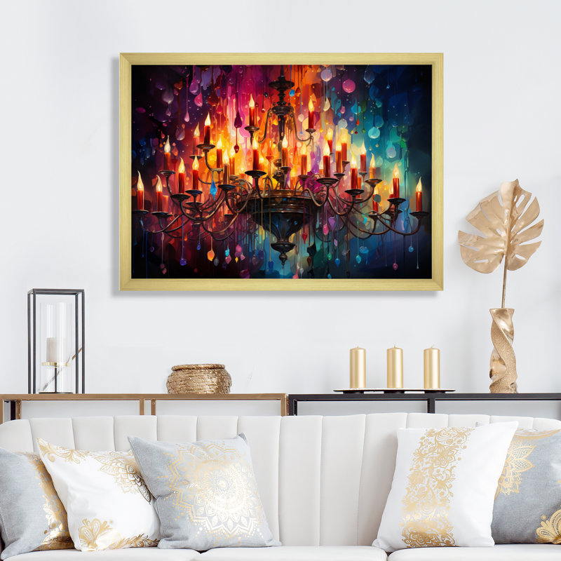 Lustre brillant pointillisme chromatique, Cadre doré à une seule photo, H 16 po x l 32 po x P 1 po