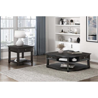 Table basse en bois gris anthracite, avec plateau relevable et tablettes de rangement supplémentaires