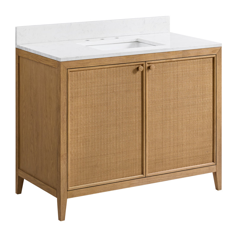 Meuble-lavabo en rotin 42 po avec comptoir en marbre de culture Whitney, 42"